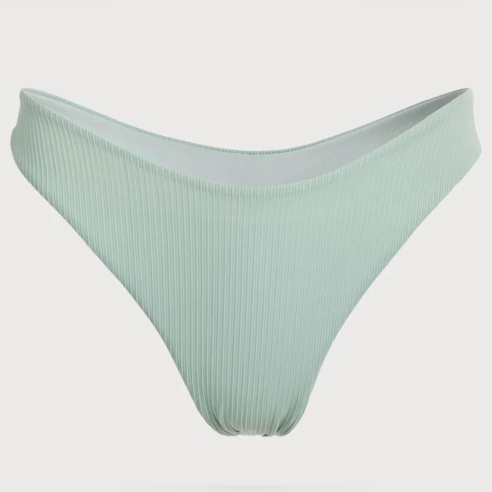 The Cyan Ribbed Solid Low Waisted Bikini Bottom